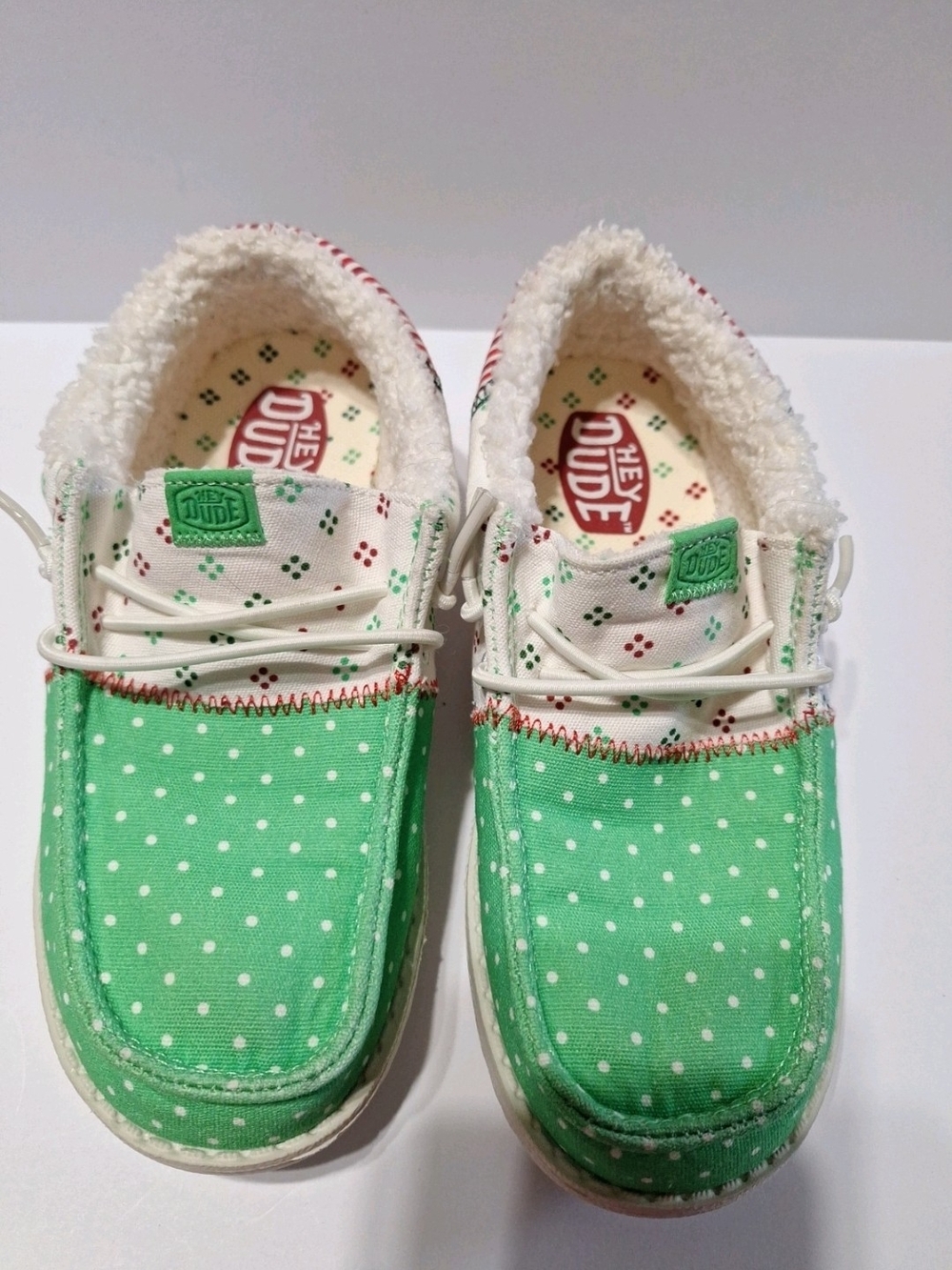 Hey Dude Kids' Green Polka Dot Slip-On Shoes Size J1